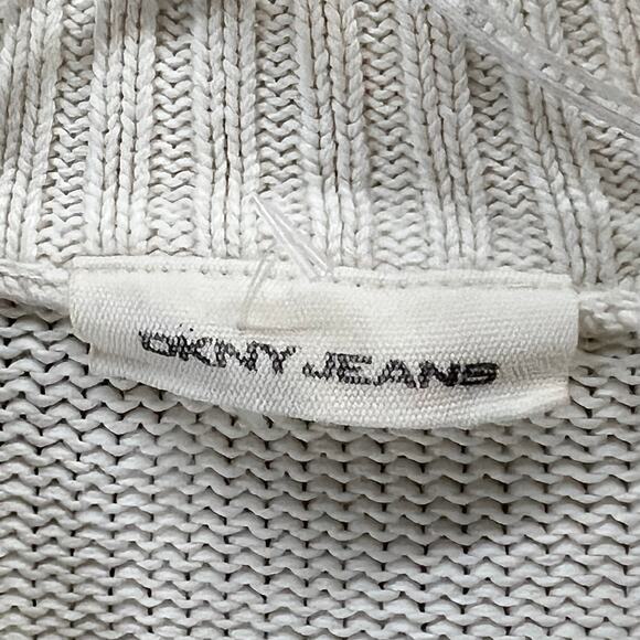 DKNY Y2K Sweater Jacket Womens M Cream Ribbed Full Zip Turtle Neck Classic Retro - Picture 12 of 15
